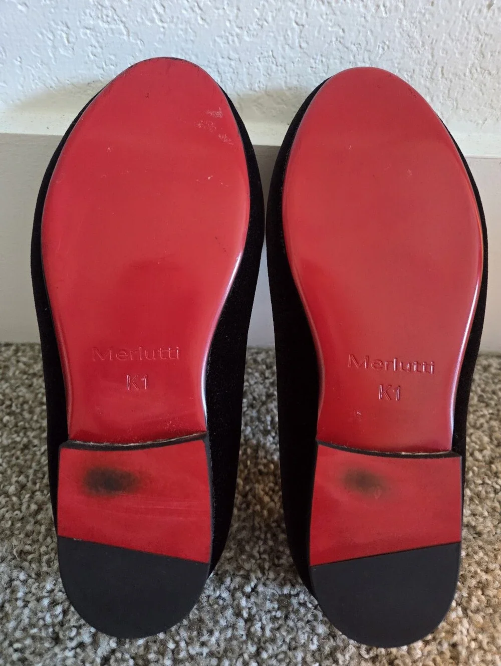 Merlutti Plain Black Velvet Red Sole Slip On Loafers Kids Size K1 Slipper Unisex